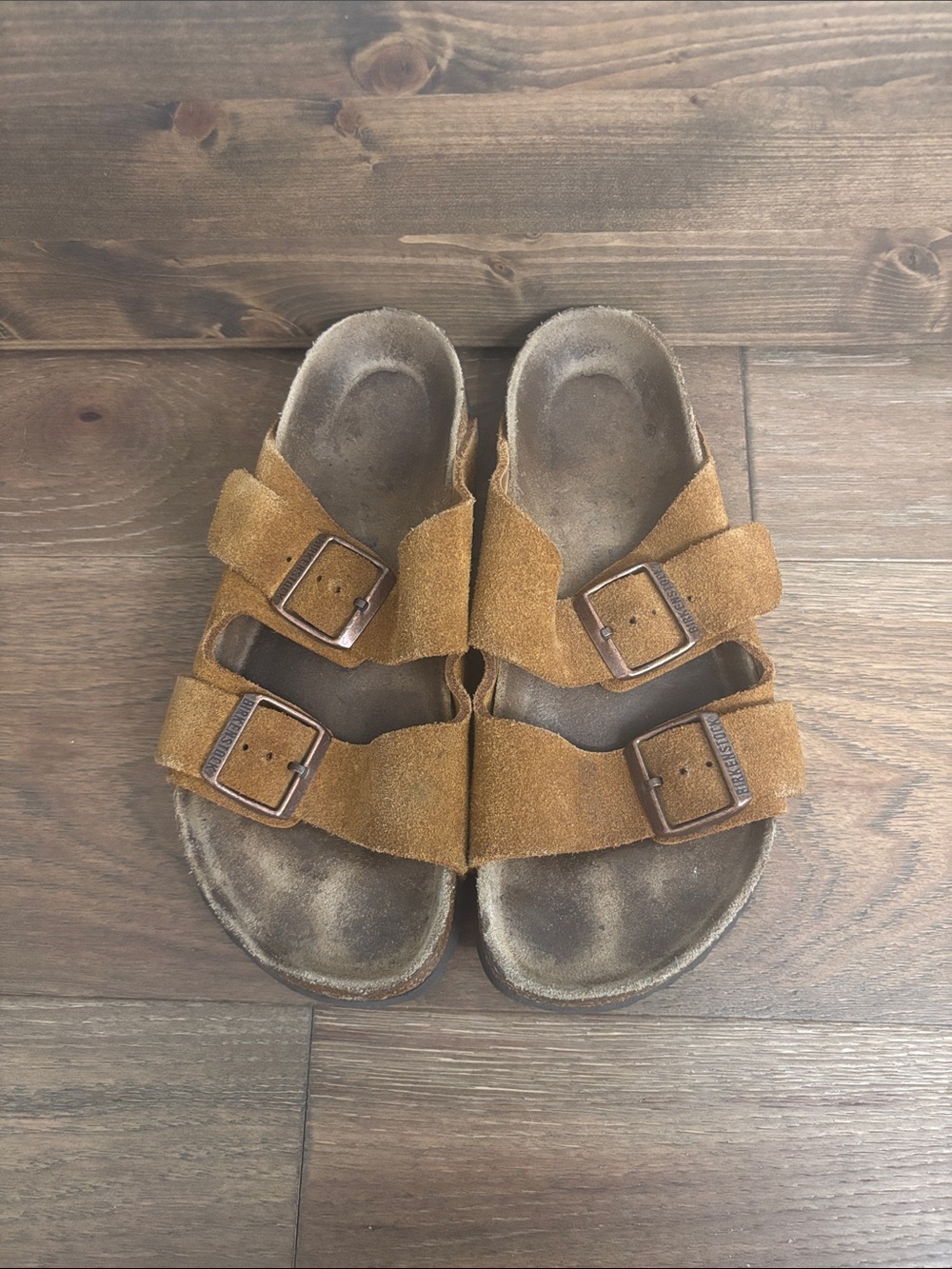 Birkenstock Suede Double Strap Sandals in Cognac Brown
